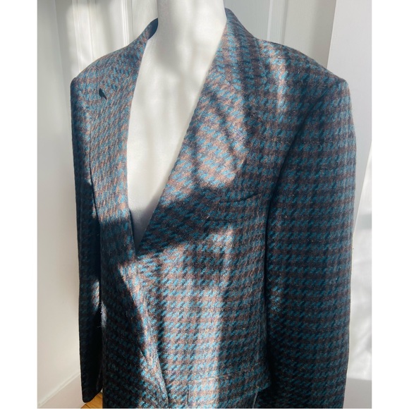80s DEADSTOCK Designer Calvin Klein Teal Tweed Woven Wool Blend Blazer Coat NWT - Picture 7 of 8